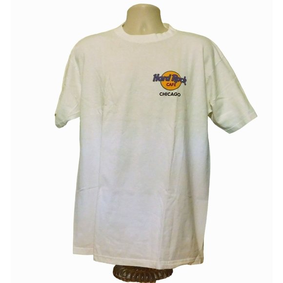Hard Rock Cafe Chicago Tee Shirt XL White Guitars Short Sleeve Illinois Cotton - Picture 2 of 7